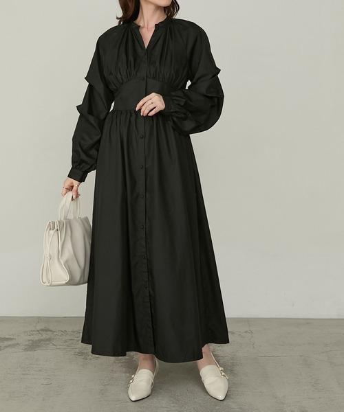 Cherir Mignon（シェリルミニョン）の「【Cherir Mignon】- Silhouette Couture -タックスリーブスキッパーギャザーシャツワンピース（ワンピース・レディース・ブラック/チャコールグレー/ホワイト・M/S）」の20枚目の写真