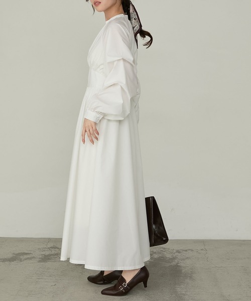 Cherir Mignon（シェリルミニョン）の「【Cherir Mignon】- Silhouette Couture -タックスリーブスキッパーギャザーシャツワンピース（ワンピース・レディース・ブラック/チャコールグレー/ホワイト・M/S）」の6枚目の写真