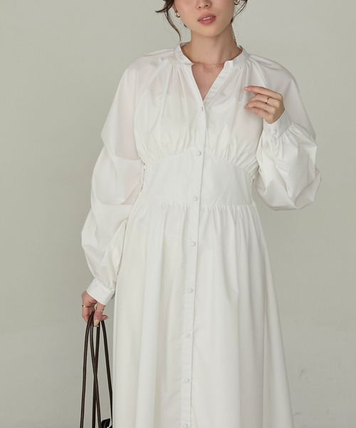 Cherir Mignon（シェリルミニョン）の「【Cherir Mignon】- Silhouette Couture -タックスリーブスキッパーギャザーシャツワンピース（ワンピース・レディース・ブラック/チャコールグレー/ホワイト・M/S）」の8枚目の写真