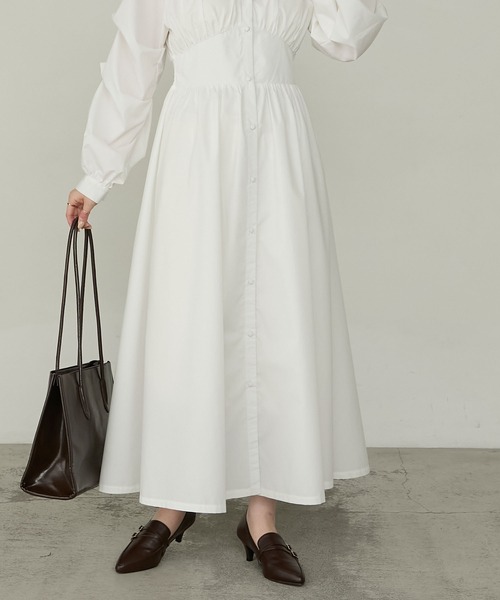 Cherir Mignon（シェリルミニョン）の「【Cherir Mignon】- Silhouette Couture -タックスリーブスキッパーギャザーシャツワンピース（ワンピース・レディース・ブラック/チャコールグレー/ホワイト・M/S）」の12枚目の写真