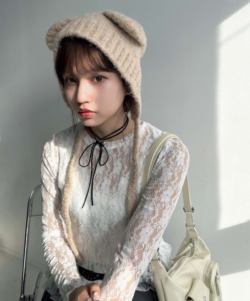 AS KNOW AS plus(アズノゥアズプラス)の「くま耳ボンネットビーニー / くま耳ニット帽(ニットキャップ/ビーニー・レディース・アイボリー/ブラック/グレー/ブラウン/ベージュ・FREE)」の17枚目の写真