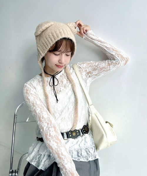 AS KNOW AS plus(アズノゥアズプラス)の「くま耳ボンネットビーニー / くま耳ニット帽(ニットキャップ/ビーニー・レディース・アイボリー/ブラック/グレー/ブラウン/ベージュ・FREE)」の18枚目の写真