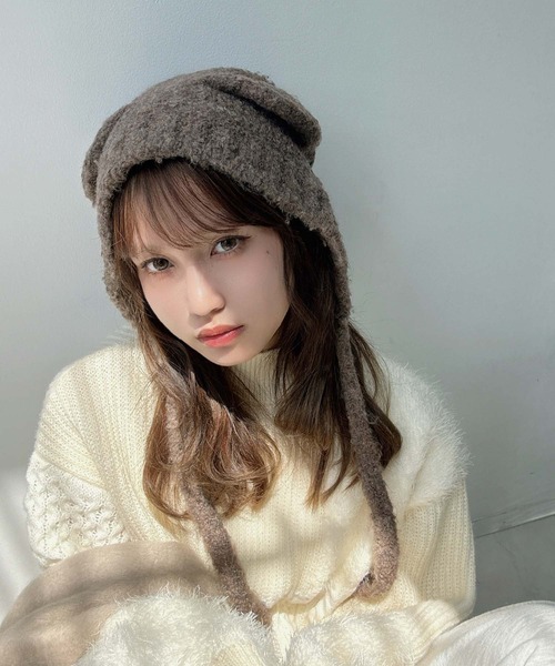 くま耳ボンネットビーニー / くま耳ニット帽（ニットキャップ/ビーニー