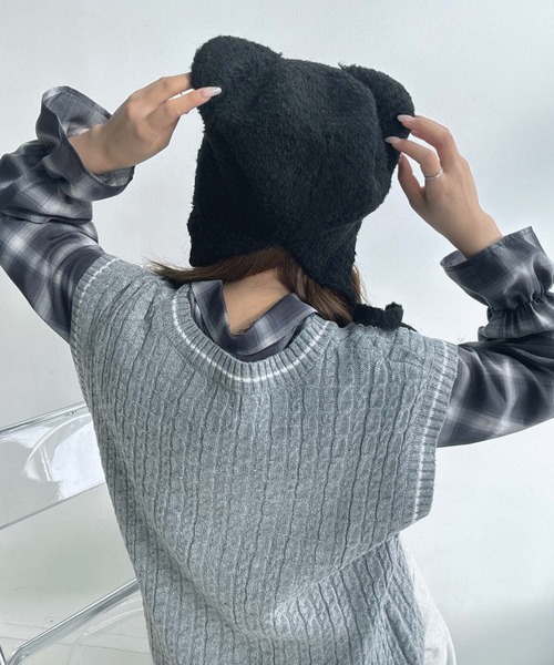 セール】くま耳ボンネットビーニー / くま耳ニット帽（ニットキャップ