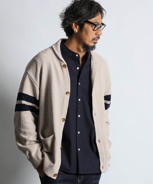 The DUFFER of ST.GEORGE(ザダファーオブセントジョージ)の「SHAWL COLLAR CARDIGAN:モールニット ショールカラー カーディガン(カーディガン/ボレロ・メンズ・ネイビー/ライトベージュ・X-LARGE/LARGE/MEDIUM)」の13枚目の写真