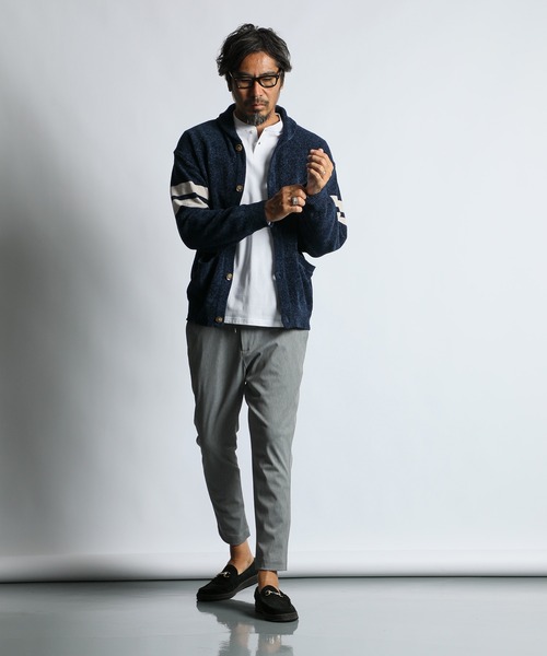The DUFFER of ST.GEORGE(ザダファーオブセントジョージ)の「SHAWL COLLAR CARDIGAN:モールニット ショールカラー カーディガン(カーディガン/ボレロ・メンズ・ネイビー/ライトベージュ・X-LARGE/LARGE/MEDIUM)」の8枚目の写真