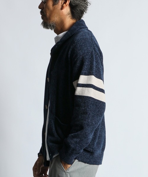 The DUFFER of ST.GEORGE(ザダファーオブセントジョージ)の「SHAWL COLLAR CARDIGAN:モールニット ショールカラー カーディガン(カーディガン/ボレロ・メンズ・ネイビー/ライトベージュ・X-LARGE/LARGE/MEDIUM)」の9枚目の写真