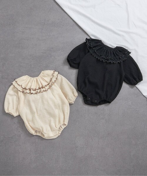 apres les cours（アプレレクール）の「つけ衿付きボディースーツ（ロンパース・キッズ・アイボリー/ブラック・80/70）」の9枚目の写真