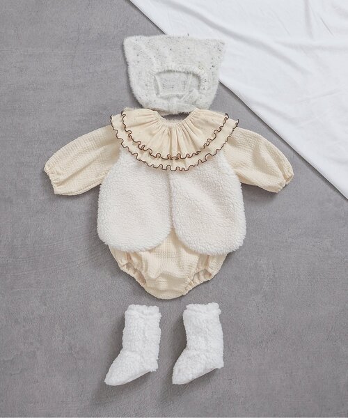 apres les cours（アプレレクール）の「つけ衿付きボディースーツ（ロンパース・キッズ・アイボリー/ブラック・80/70）」の12枚目の写真