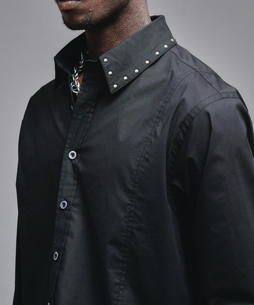 ANDER HUNK（アンダーハンク）の「Studs Design Double-cuffs Shirt / スタッズデザインダブルカフスシャツ（シャツ/ブラウス・メンズ・ブラック/ホワイト・MEDIUM/LARGE）」の10枚目の写真