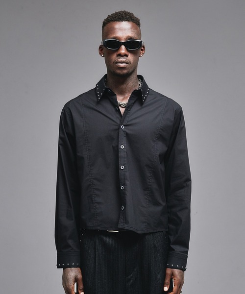 ANDER HUNK（アンダーハンク）の「Studs Design Double-cuffs Shirt / スタッズデザインダブルカフスシャツ（シャツ/ブラウス・メンズ・ブラック/ホワイト・MEDIUM/LARGE）」の7枚目の写真