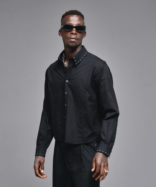 ANDER HUNK（アンダーハンク）の「Studs Design Double-cuffs Shirt / スタッズデザインダブルカフスシャツ（シャツ/ブラウス・メンズ・ブラック/ホワイト・MEDIUM/LARGE）」の8枚目の写真