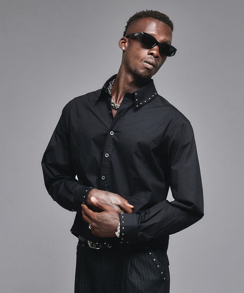ANDER HUNK（アンダーハンク）の「Studs Design Double-cuffs Shirt / スタッズデザインダブルカフスシャツ（シャツ/ブラウス・メンズ・ブラック/ホワイト・MEDIUM/LARGE）」の9枚目の写真