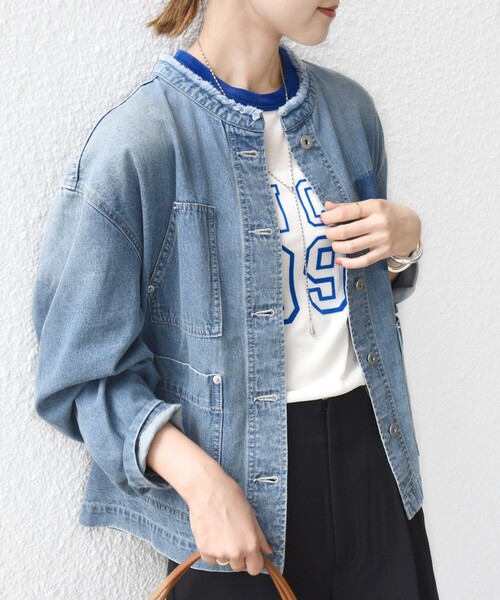 セール】【WEB限定】〈洗濯機可能〉ノーカラー デニム カバー オール