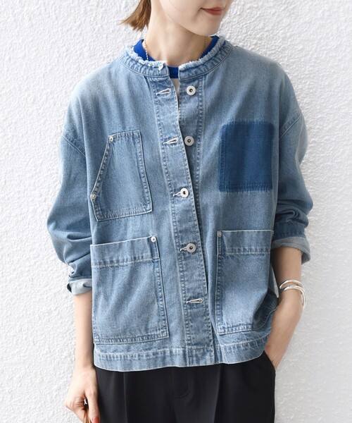 SHIPS（シップス）の「【WEB限定】〈洗濯機可能〉ノーカラー デニム カバー オール（デニムジャケット・レディース・ブルー/ネイビー・ONE SIZE）」の10枚目の写真