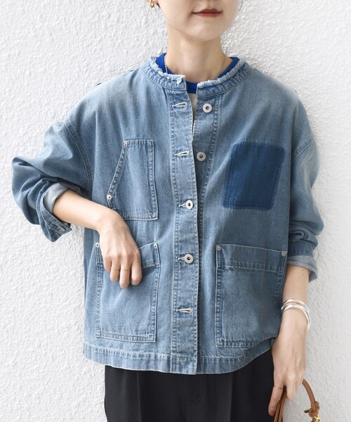 SHIPS（シップス）の「【WEB限定】〈洗濯機可能〉ノーカラー デニム カバー オール（デニムジャケット・レディース・ブルー/ネイビー・ONE SIZE）」の11枚目の写真