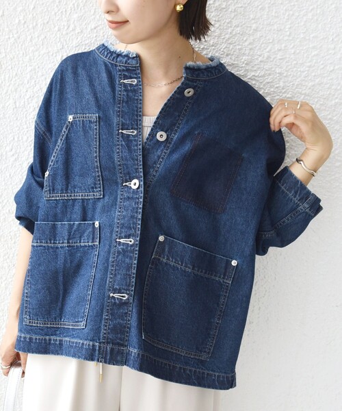 SHIPS（シップス）の「【WEB限定】〈洗濯機可能〉ノーカラー デニム カバー オール（デニムジャケット・レディース・ブルー/ネイビー・ONE SIZE）」の19枚目の写真