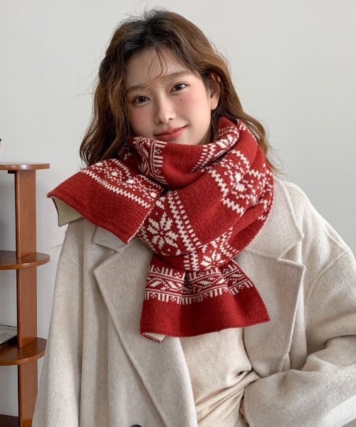 PINUE トライカラーニットマフラー　BROWN 3色展開】フェアアイル柄 ニットマフラー – 古着屋Top of the