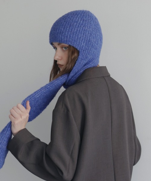 ロングイヤーフラップニットキャップマフラー/ニットフードマフラー