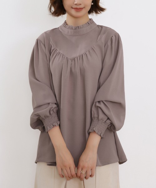 ONEP STAR(ワンピスター)の「フリルハイネックギャザーブラウス(シャツ/ブラウス・レディース・ベージュ/ミント/ブラック/スモークピンク/ホワイト/ブルー・FREE)」の6枚目の写真