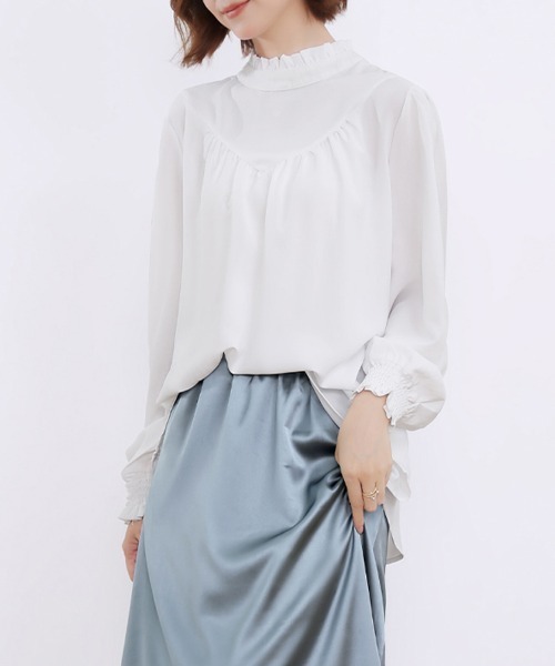 ONEP STAR(ワンピスター)の「フリルハイネックギャザーブラウス(シャツ/ブラウス・レディース・ベージュ/ミント/ブラック/スモークピンク/ホワイト/ブルー・FREE)」の10枚目の写真