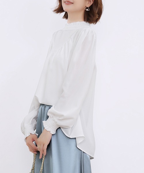 ONEP STAR(ワンピスター)の「フリルハイネックギャザーブラウス(シャツ/ブラウス・レディース・ベージュ/ミント/ブラック/スモークピンク/ホワイト/ブルー・FREE)」の11枚目の写真