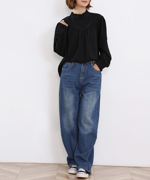 ONEP STAR(ワンピスター)の「フリルハイネックギャザーブラウス(シャツ/ブラウス・レディース・ベージュ/ミント/ブラック/スモークピンク/ホワイト/ブルー・FREE)」の16枚目の写真
