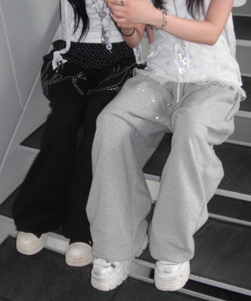 FANCY CLUB（ファンシークラブ）の「【FANCY CLUB】ANGEL VINTAGE SWEATPANTS 別注 / 【ファンシークラブ】エンジェルヴィンテージスウェットパンツ（スウェットパンツ・レディース・グレー/ブラック・ONE SIZE）」の7枚目の写真