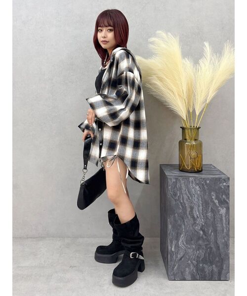 EVRIS（エヴリス）の「サイドギャザーチェックショートパンツ【セットアップ着用可能】（その他パンツ・レディース・ブラック/ブラウン・FREE）」の9枚目の写真