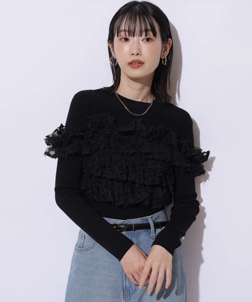 【人気／Mystrada】マイストラーダ　黒 フリル ニット 長袖 M 人気／Mystrada】マイストラーダ 黒 フリル ニット 長袖 M