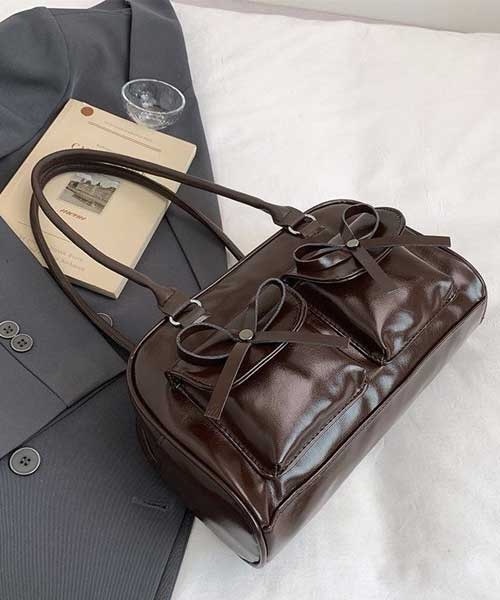 LUGG NAGG(ラグナグ)の「【LUGG NAGG/ラグナグ】フェイクレザー ダブルポケット ハンドバック(ハンドバッグ・レディース・ダークブラウン/ワインレッド/ブラック/キャメル/ホワイト・FREE)」の3枚目の写真
