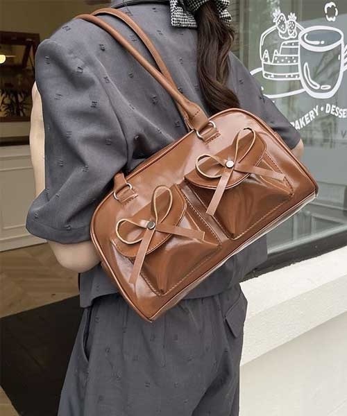 LUGG NAGG(ラグナグ)の「【LUGG NAGG/ラグナグ】フェイクレザー ダブルポケット ハンドバック(ハンドバッグ・レディース・ダークブラウン/ワインレッド/ブラック/キャメル/ホワイト・FREE)」の4枚目の写真