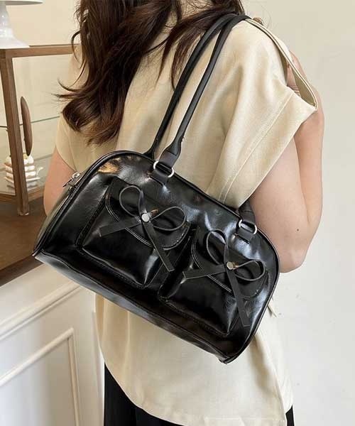 LUGG NAGG(ラグナグ)の「【LUGG NAGG/ラグナグ】フェイクレザー ダブルポケット ハンドバック(ハンドバッグ・レディース・ダークブラウン/ワインレッド/ブラック/キャメル/ホワイト・FREE)」の1枚目の写真