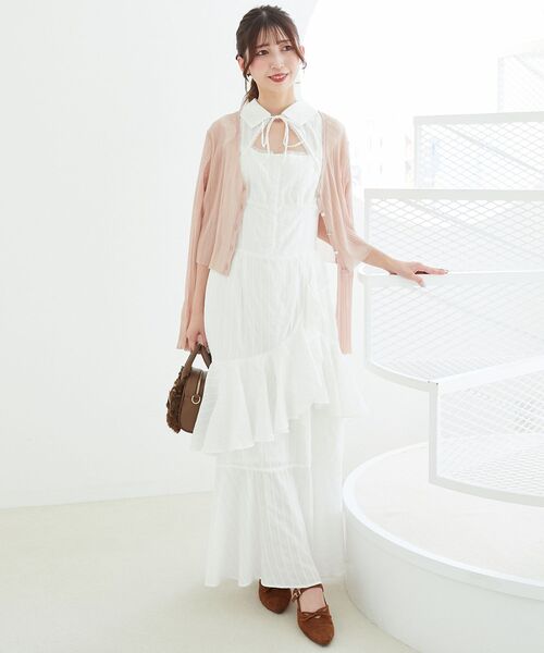 MAJESTIC LEGON（マジェスティックレゴン）の「デコルテオープンノースリロングワンピ（ワンピース・レディース・ブラック/オフホワイト/ブラック系その他・MEDIUM/SMALL）」の5枚目の写真