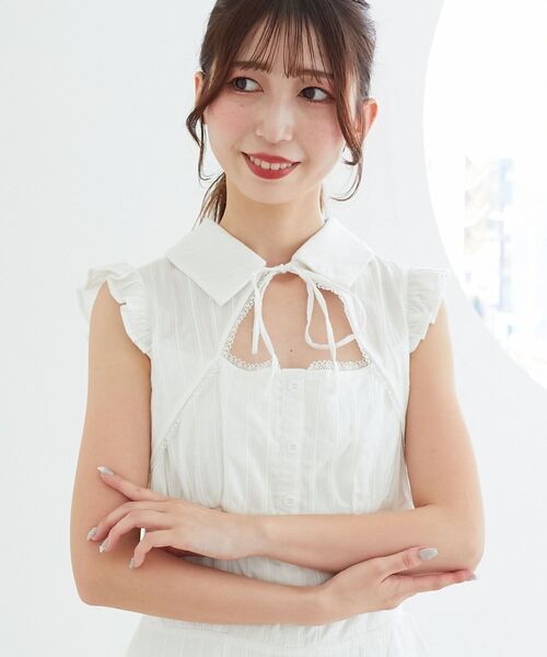 MAJESTIC LEGON（マジェスティックレゴン）の「デコルテオープンノースリロングワンピ（ワンピース・レディース・ブラック/オフホワイト/ブラック系その他・MEDIUM/SMALL）」の9枚目の写真