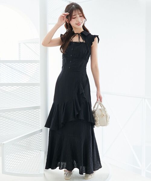 MAJESTIC LEGON（マジェスティックレゴン）の「デコルテオープンノースリロングワンピ（ワンピース・レディース・ブラック/オフホワイト/ブラック系その他・MEDIUM/SMALL）」の22枚目の写真