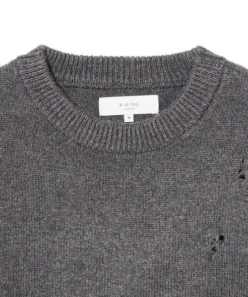 B:MING by BEAMS（ビーミングバイビームス）の「5ゲージ ダメージ クルー ニット（ユニセックス）（ニット/セーター・メンズ・ブラック/チャコールグレー・L/M/S/XL）」の8枚目の写真