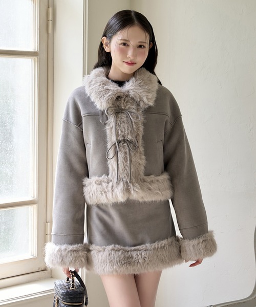 セール】【premium order】フェイクムートンリボンアウター