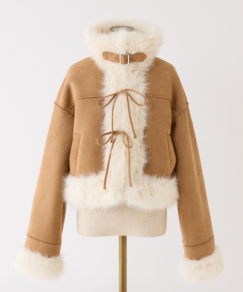 フェイクムートンリボンアウター/セットアップボトムあり（ムートン