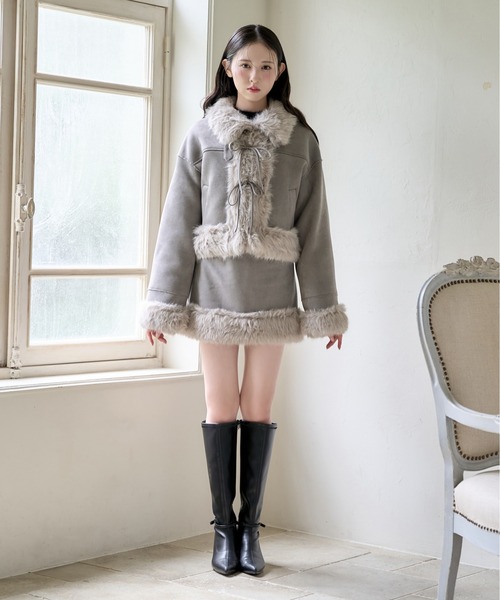セール】【premium order】フェイクムートンリボンアウター