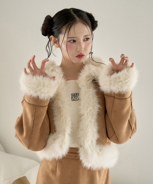 premium order】フェイクムートンリボンアウター/セットアップボトム