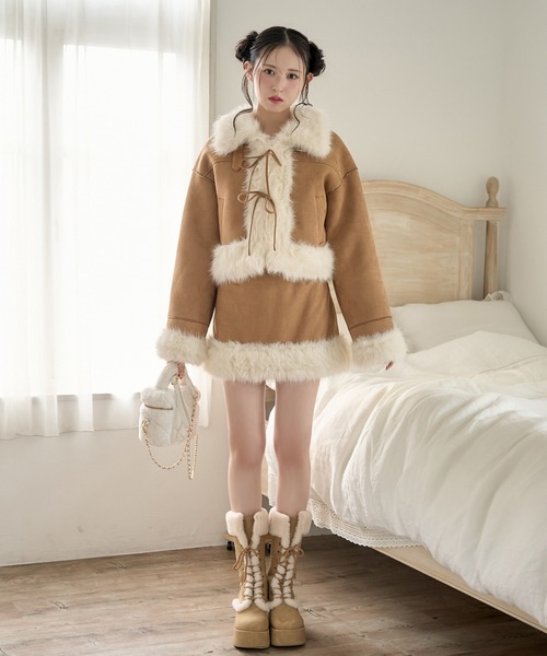 セール】【premium order】フェイクムートンリボンアウター