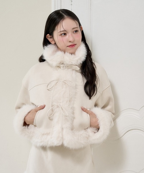 フェイクムートンリボンアウター/セットアップボトムあり（ムートン