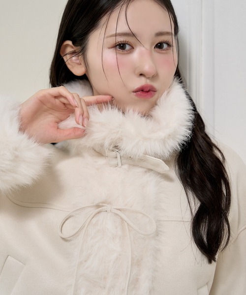 フェイクムートンリボンアウター/セットアップボトムあり（ムートン