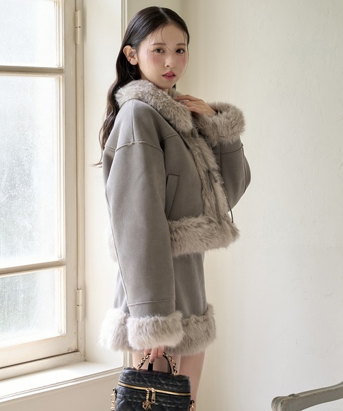 NICE CLAUP フェイクムートンリボンアウター セットアップ フェイクムートンリボンアウター/セットアップボトムあり（ムートン