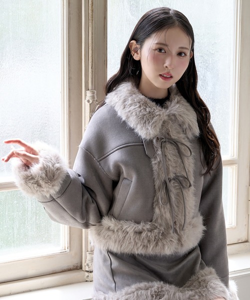 premium order】フェイクムートンリボンアウター/セットアップボトム