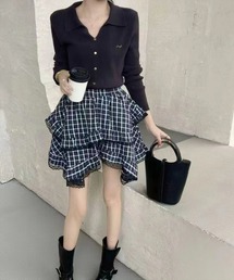 STAY MOTION | 【WEB限定】裾アシンメトリーチェック柄フリルミニスカート［韓国ファッション ガーリー］(スカート)