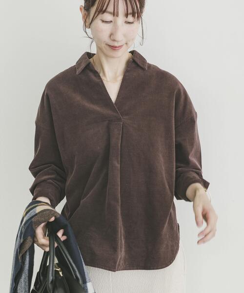 ITEMS URBANRESEARCH(アイテムズ アーバンリサーチ)の「Souplement Corduroy Shirts(シャツ/ブラウス・レディース・ブラック/ホワイト系その他/ブラウン・FREE)」の3枚目の写真