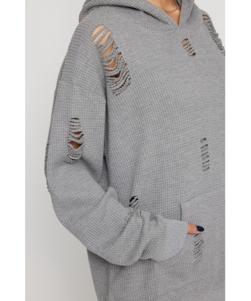 LAGUA GEM(ラグアジェム)の「OVER CRASH HOODIE トップス(パーカー・レディース・バーガンディー/杢グレー/ブラック・FREE)」の14枚目の写真