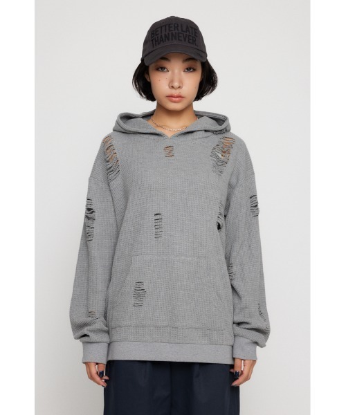 LAGUA GEM(ラグアジェム)の「OVER CRASH HOODIE トップス(パーカー・レディース・バーガンディー/杢グレー/ブラック・FREE)」の8枚目の写真